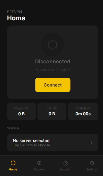 VPNBee Home screen